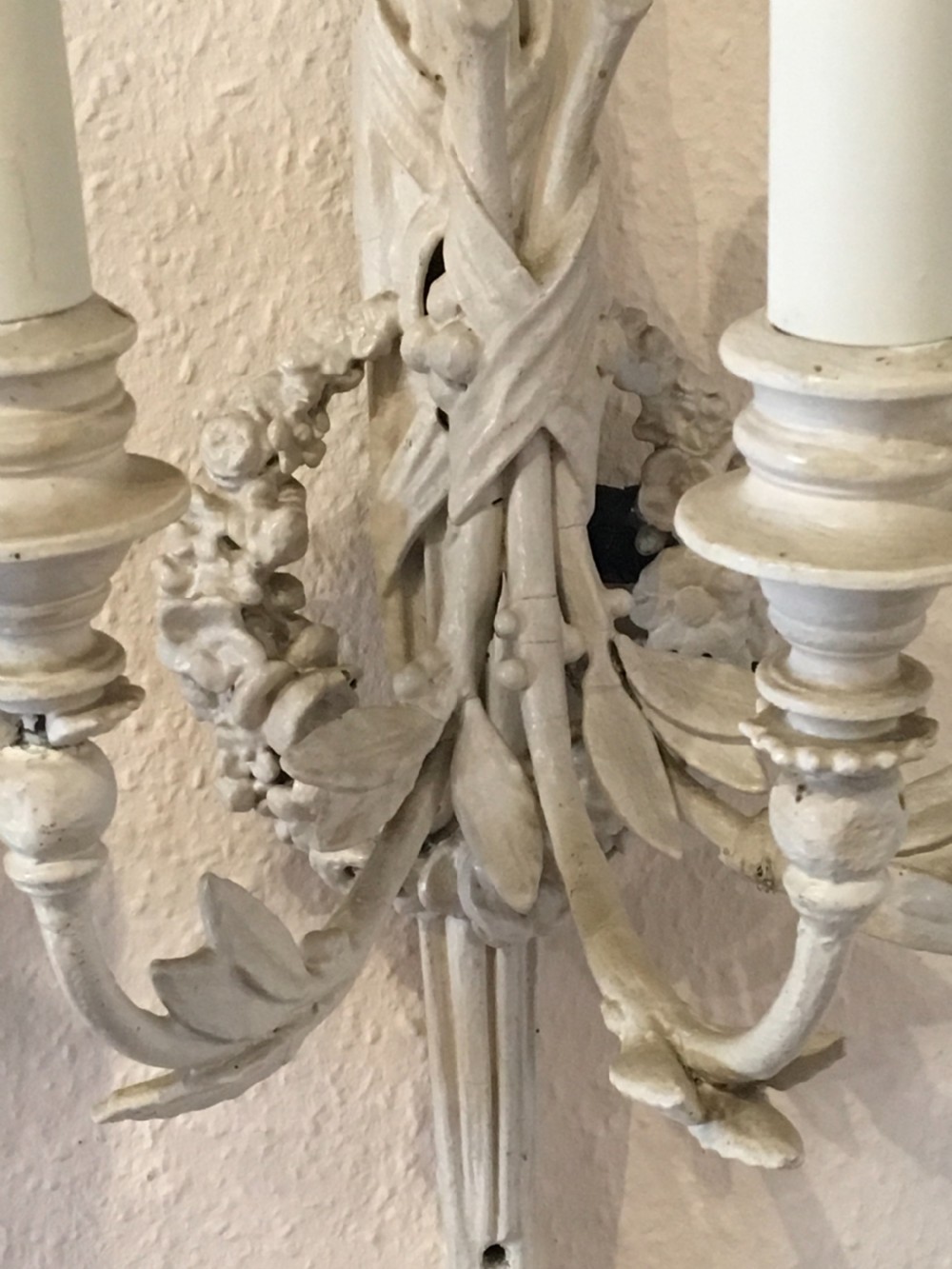 Set of four three branch antique wall lights  View V