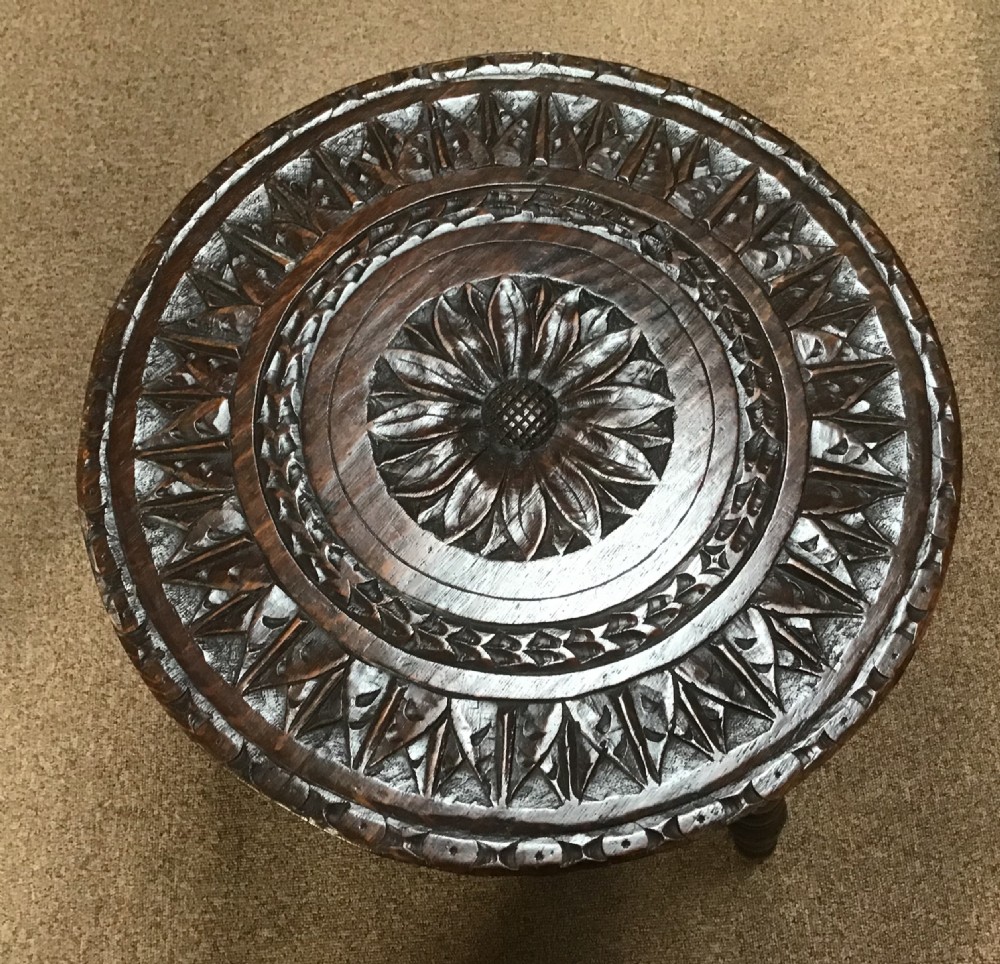 Carved Oak Cricket Table  View V