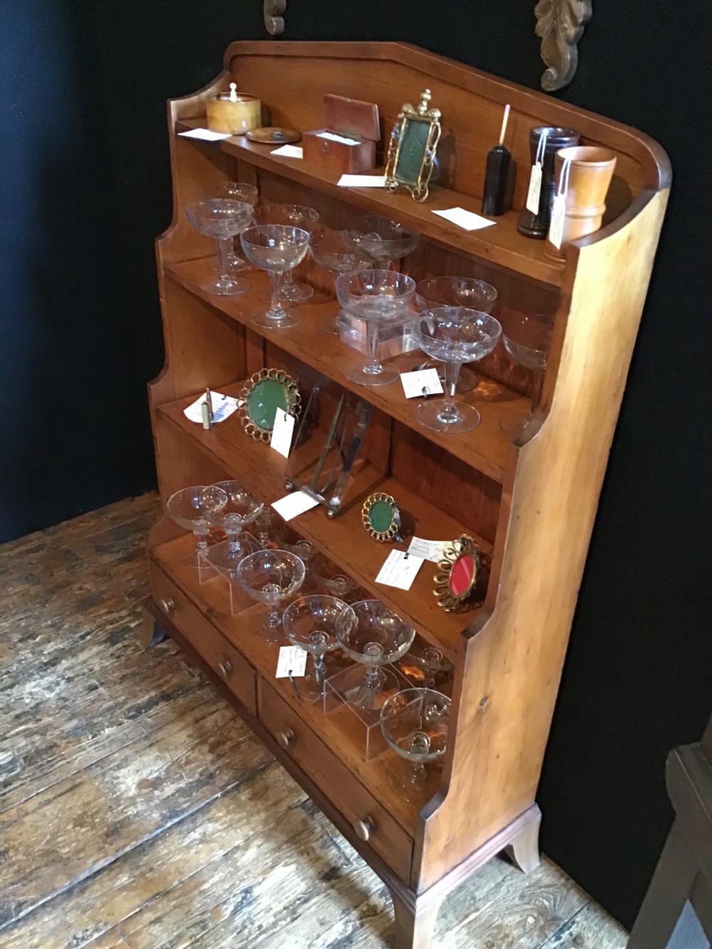 Early Victorian fruitwood waterfall bookcase  View III