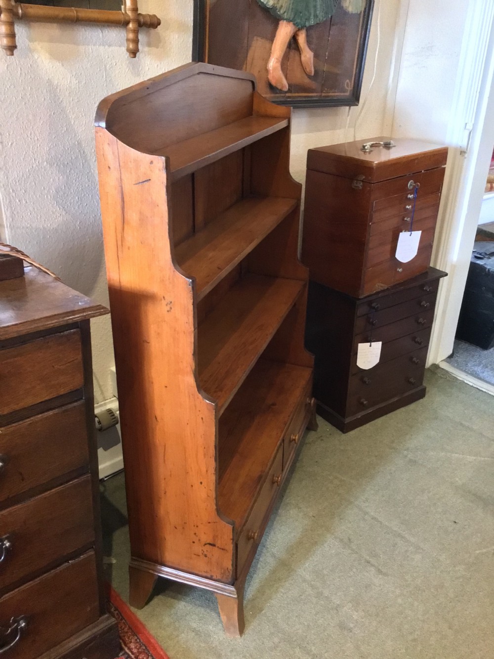 Early Victorian fruitwood waterfall bookcase  View VI