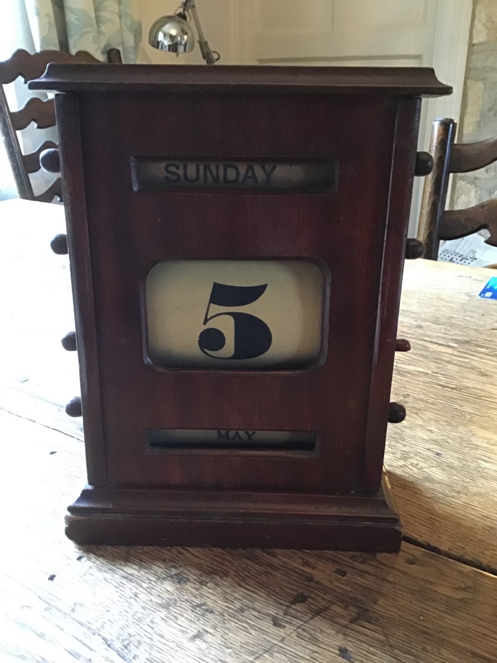 Antique Oak Perpetual Desk Calendar  View II