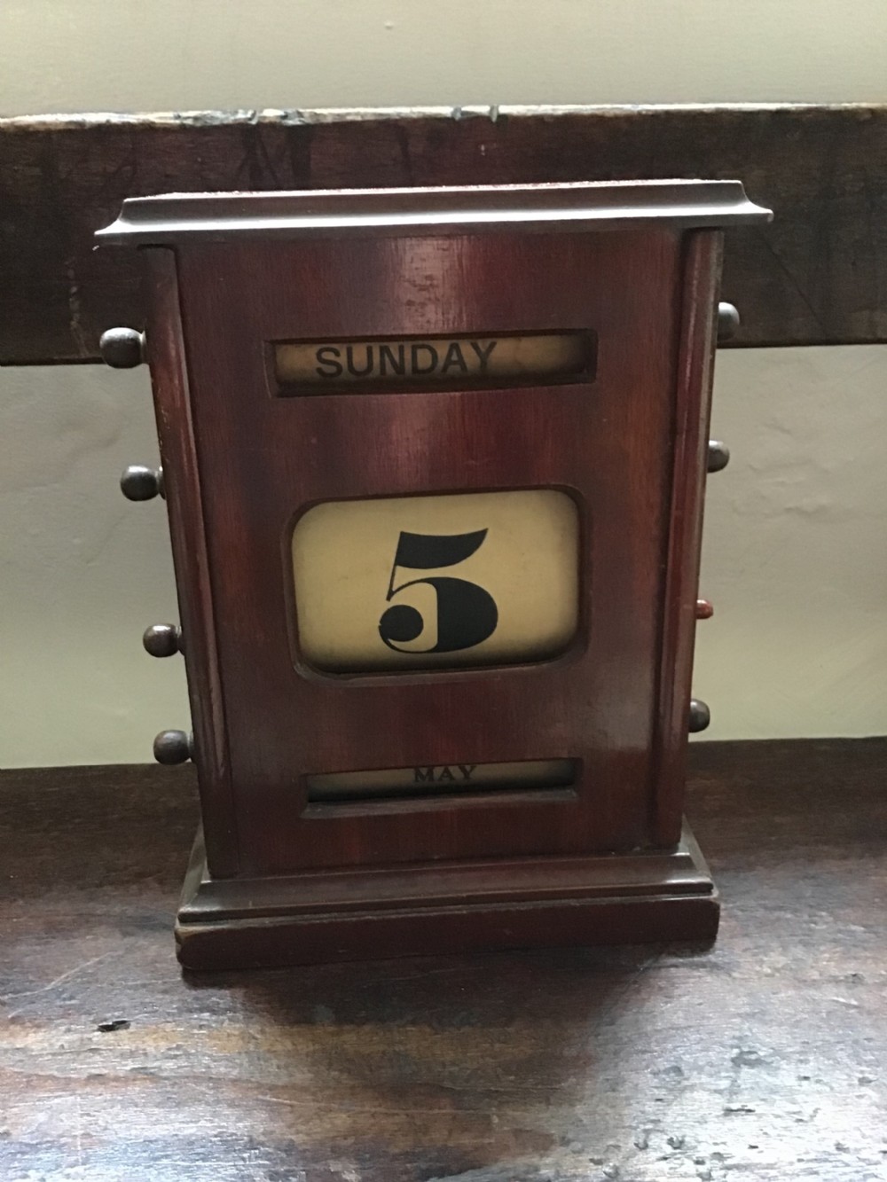 Antique Oak Perpetual Desk Calendar  View III