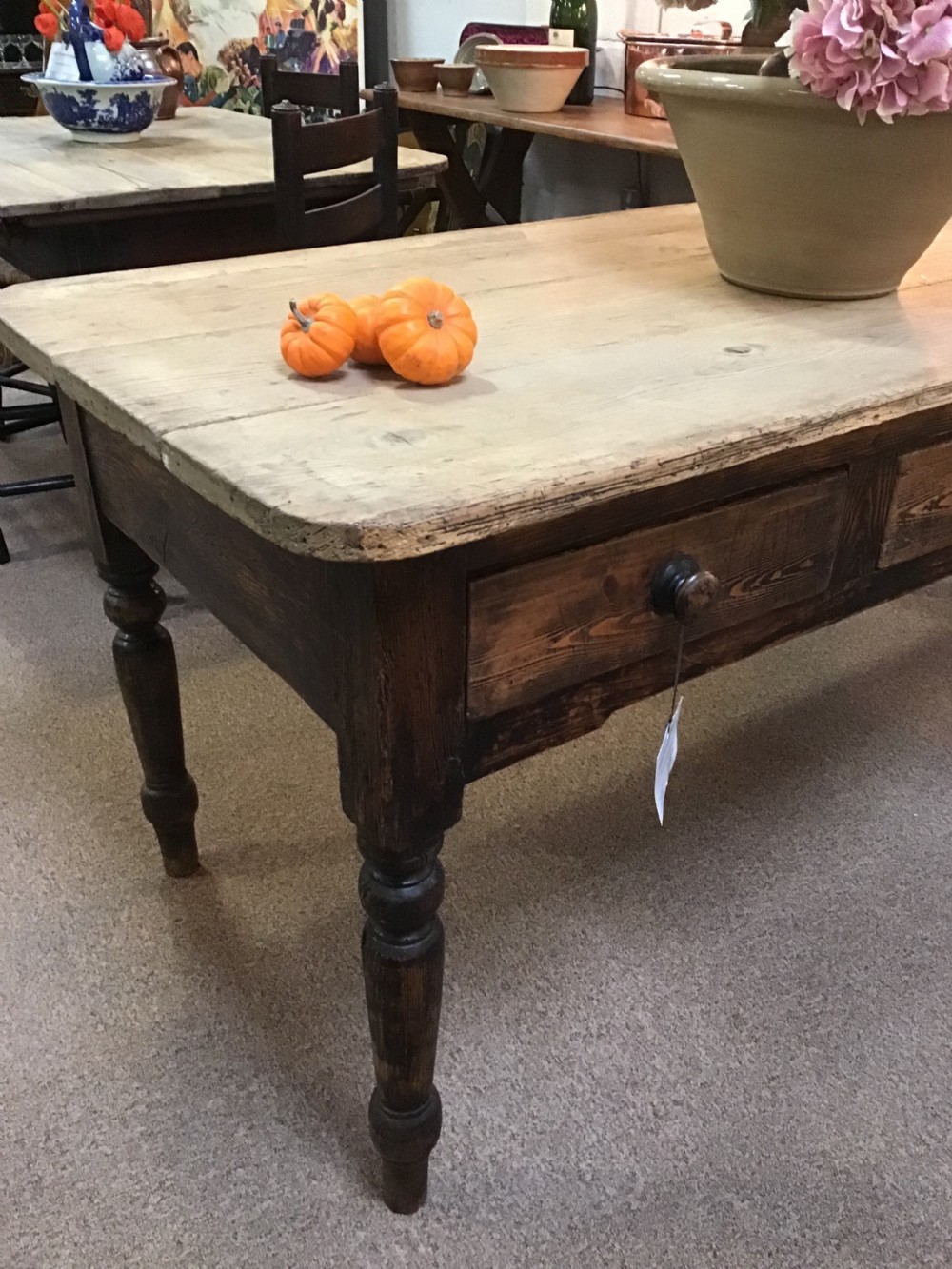 Victorian pine and elm kitchen farmhouse table  View III