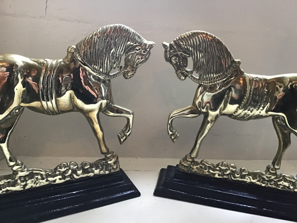 Pair of Victorian brass horse hearth ornaments  View II