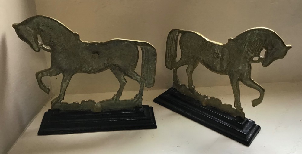 Pair of Victorian brass horse hearth ornaments  View III