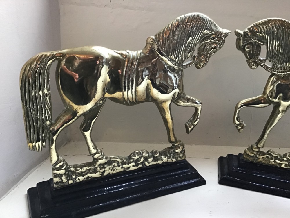 Pair of Victorian brass horse hearth ornaments  View IV