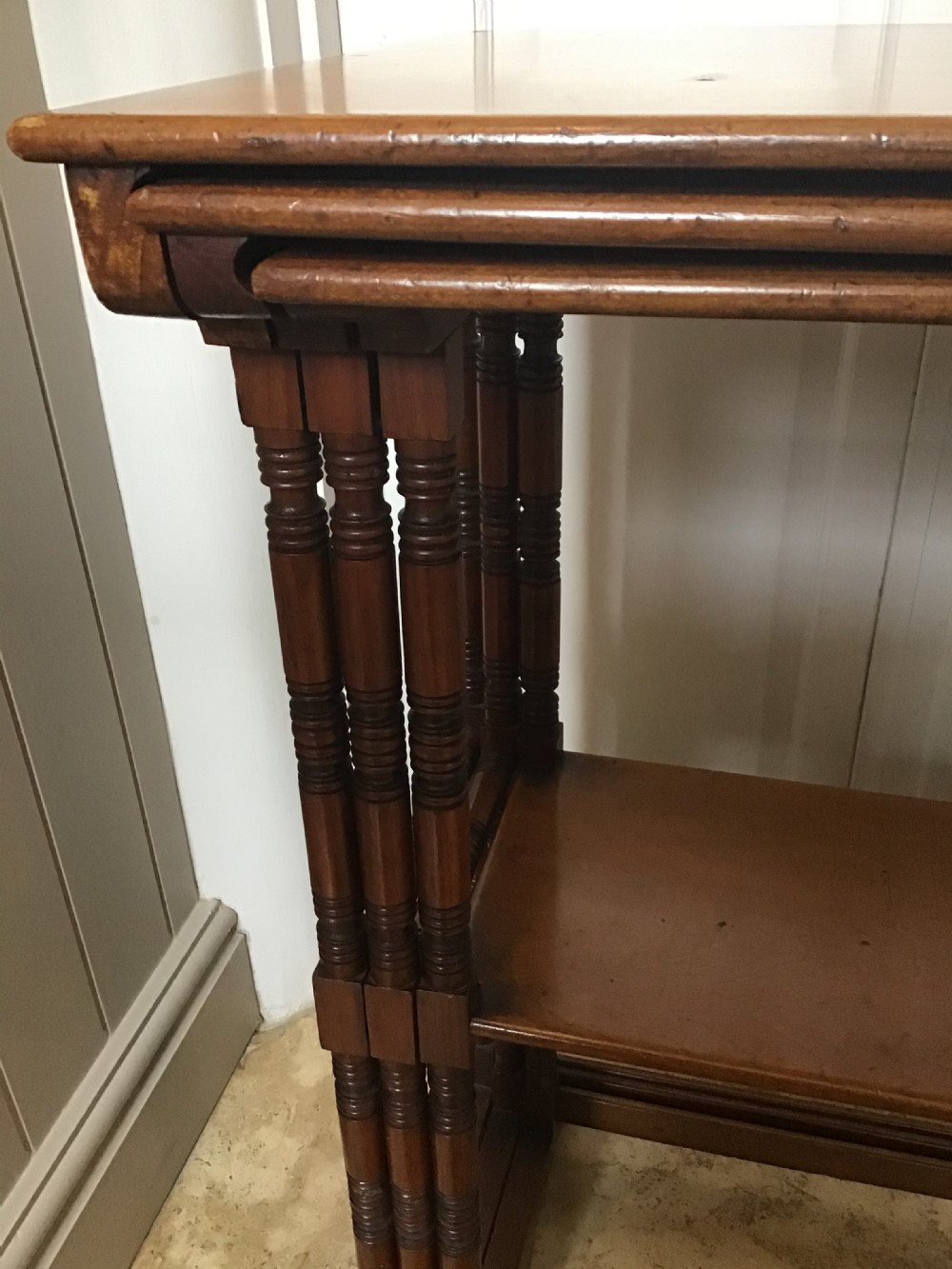 Aesthetic movement nest of three walnut tables  View IV