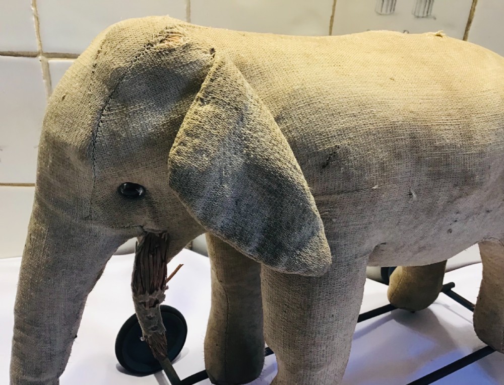 Antique Elephant on wheels pull along toy c1900  View VI