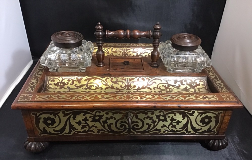 Rosewood and brass inlay desk stand 