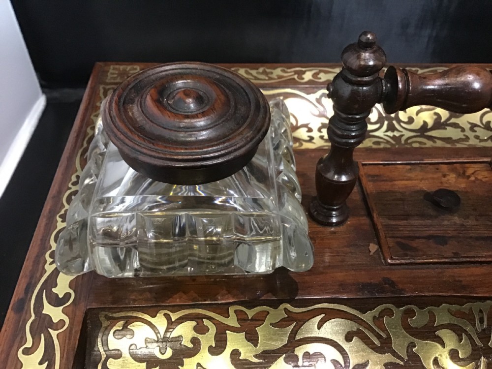Rosewood and brass inlay desk stand  View II