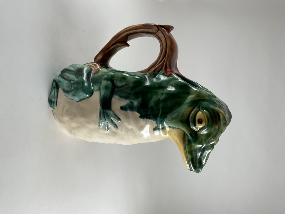 French Majolica Frog Pitcher  View II