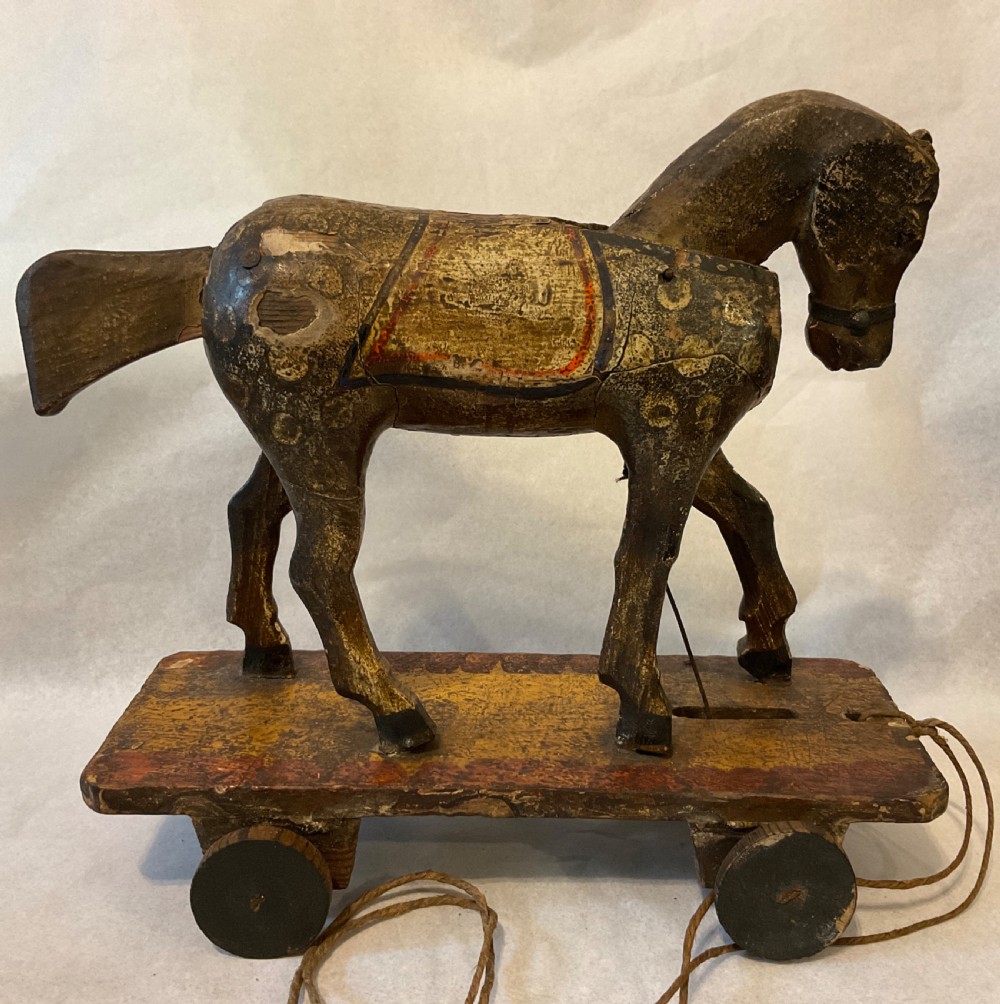19th century pull along toy horse 