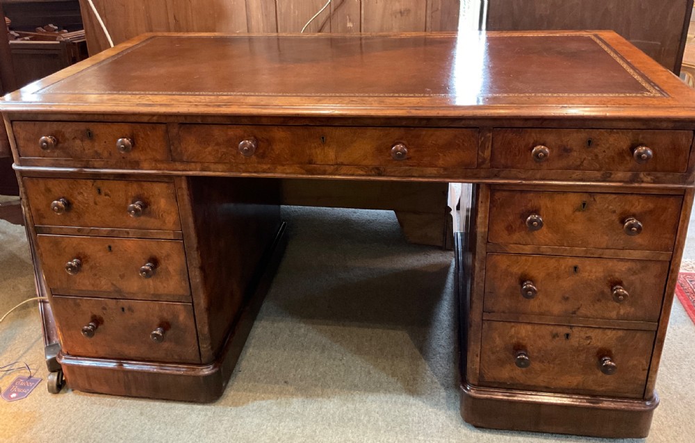 Victorian Burr Walnut Pedestal Desk