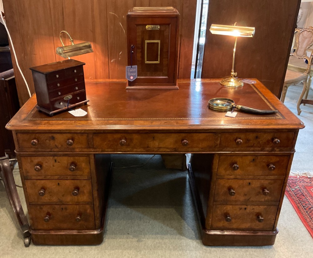 Victorian Burr Walnut Pedestal Desk View II