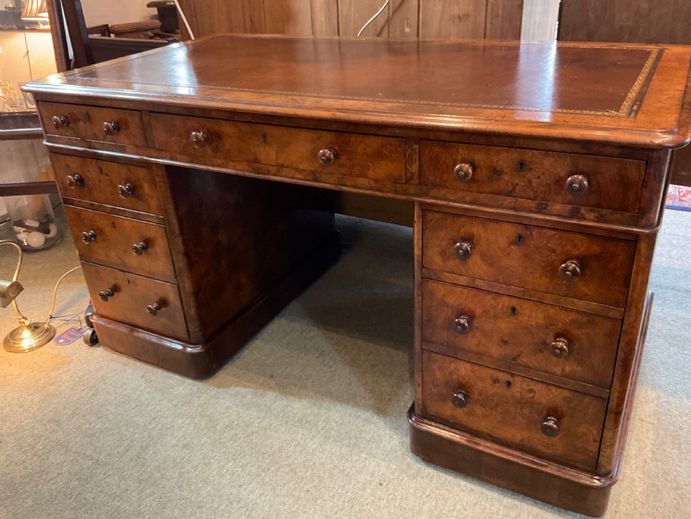 Victorian Burr Walnut Pedestal Desk View VII