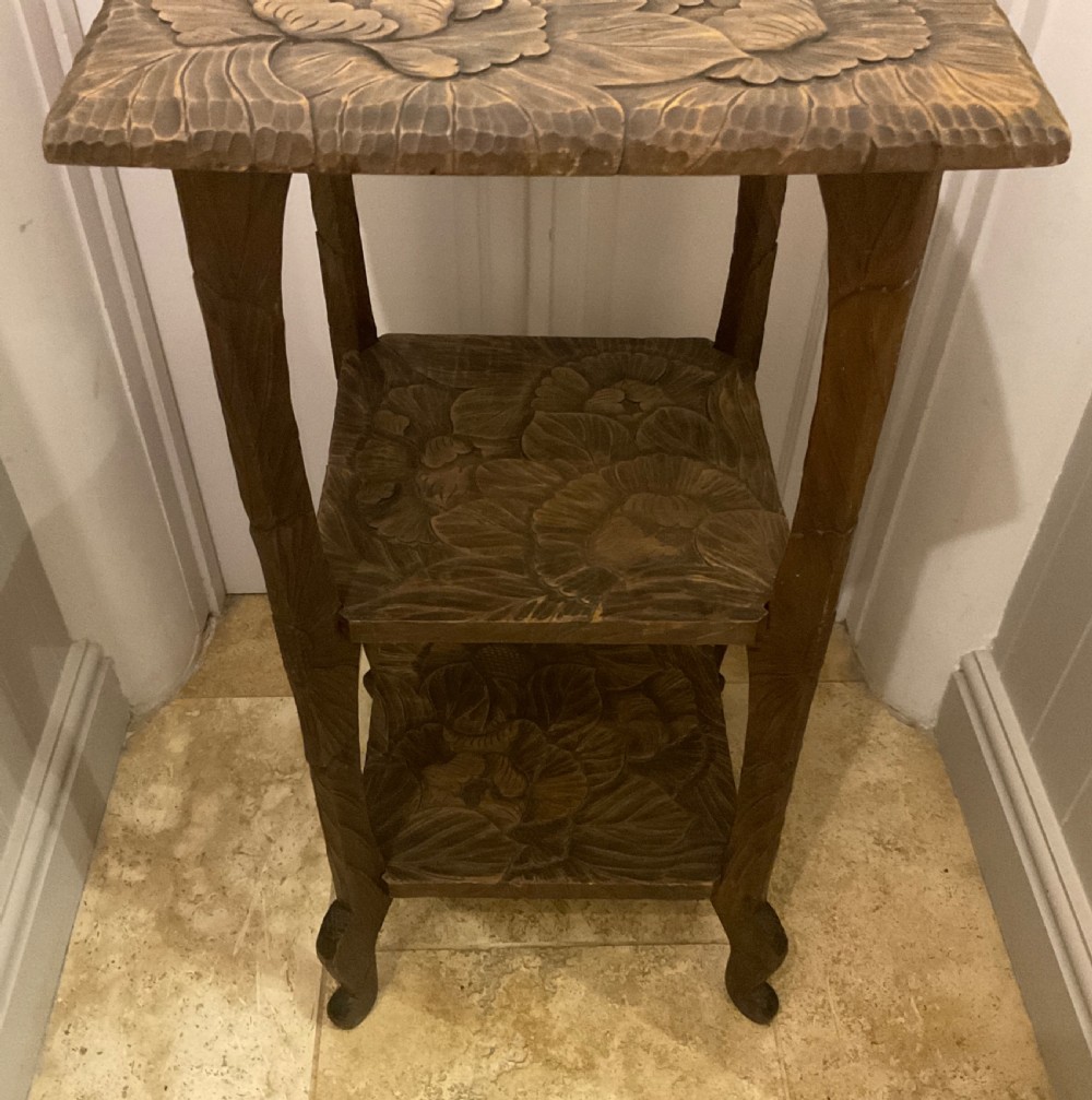 Japanese carved side table, retailed by Liberty & Co.  View V