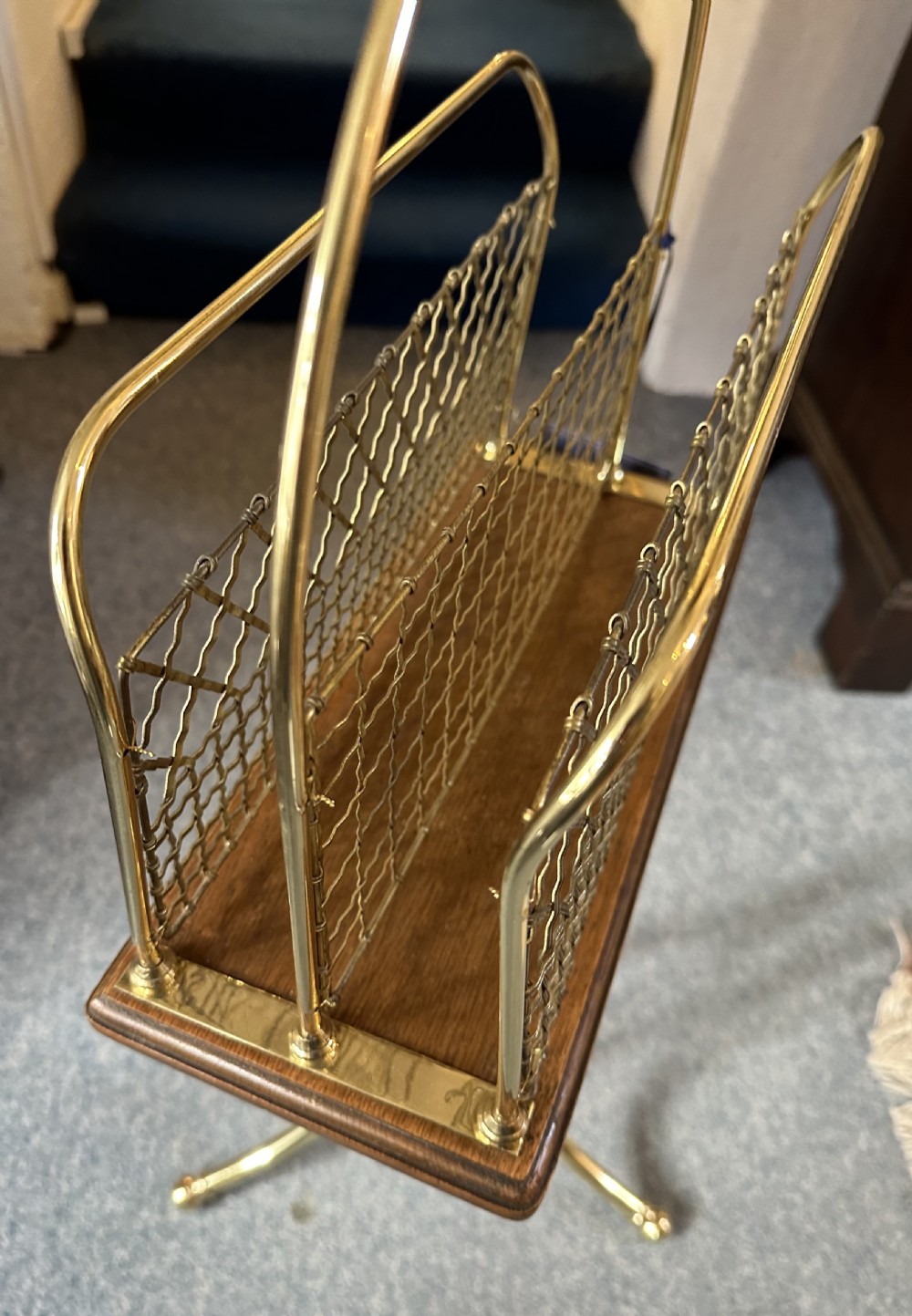 Edwardian Brass and Oak Revolving Magazine Stand  View III