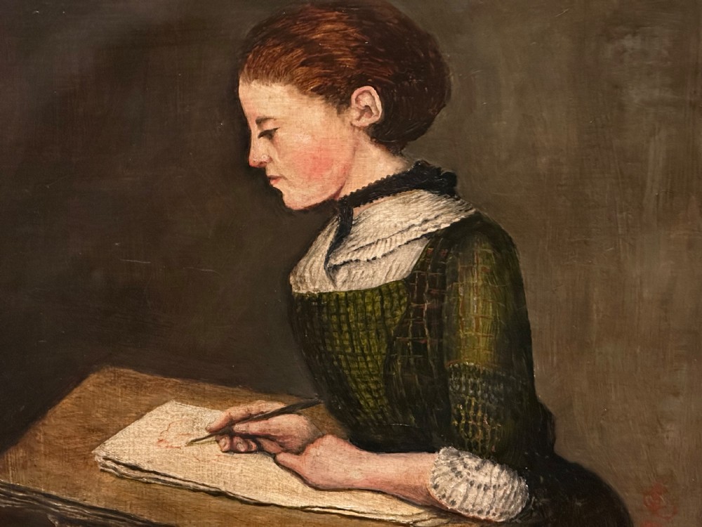 Oil on canvas lady writing  View II