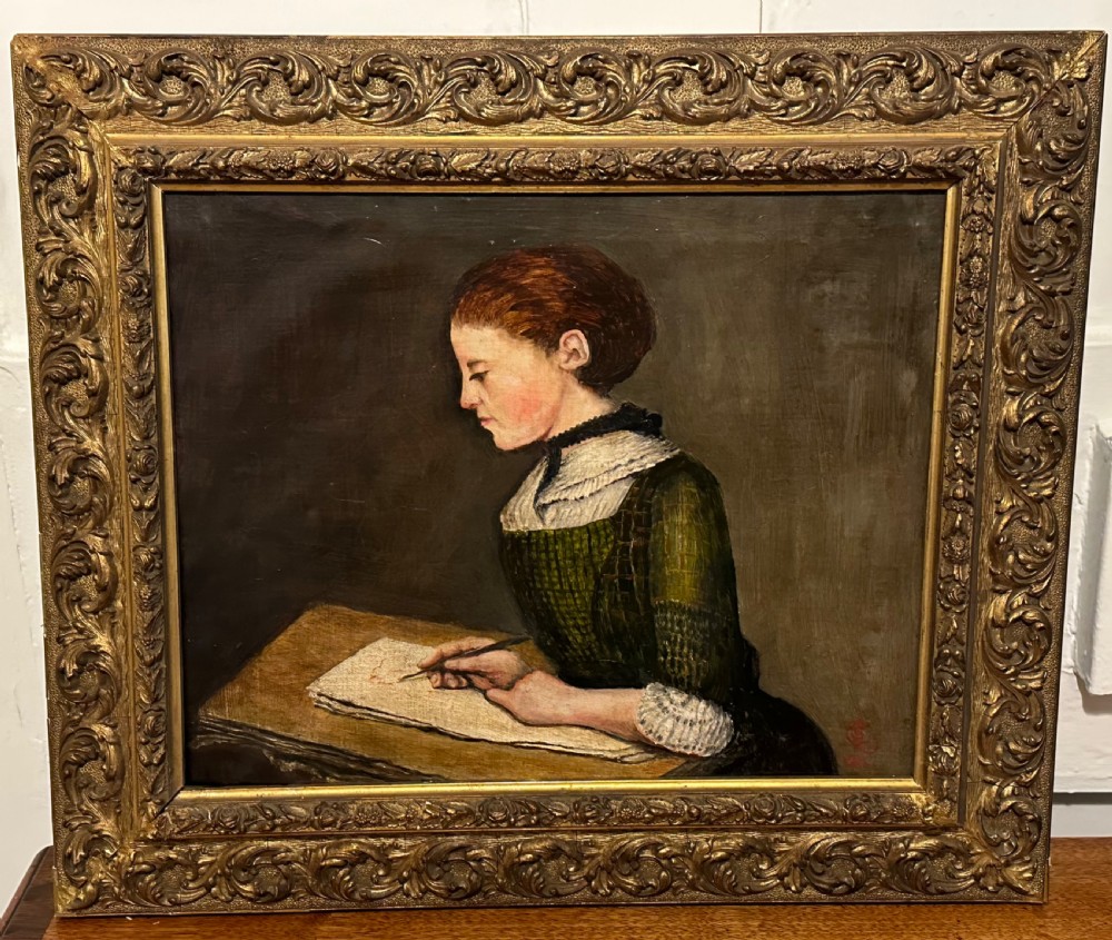 Oil on canvas lady writing  View III