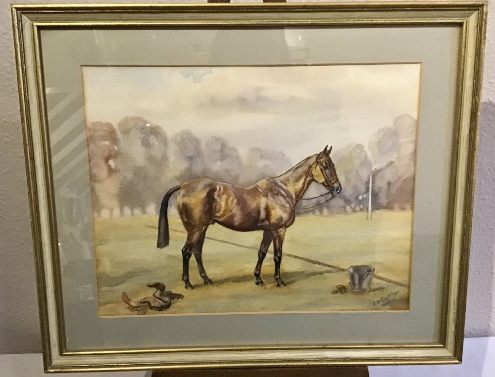Watercolour of a Polo Pony dated 1946 by Gilbert Cattley