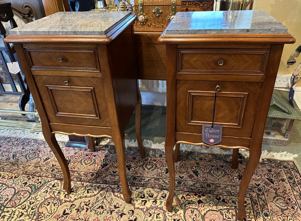 Pair French Marble topped Bedside Cabinets 