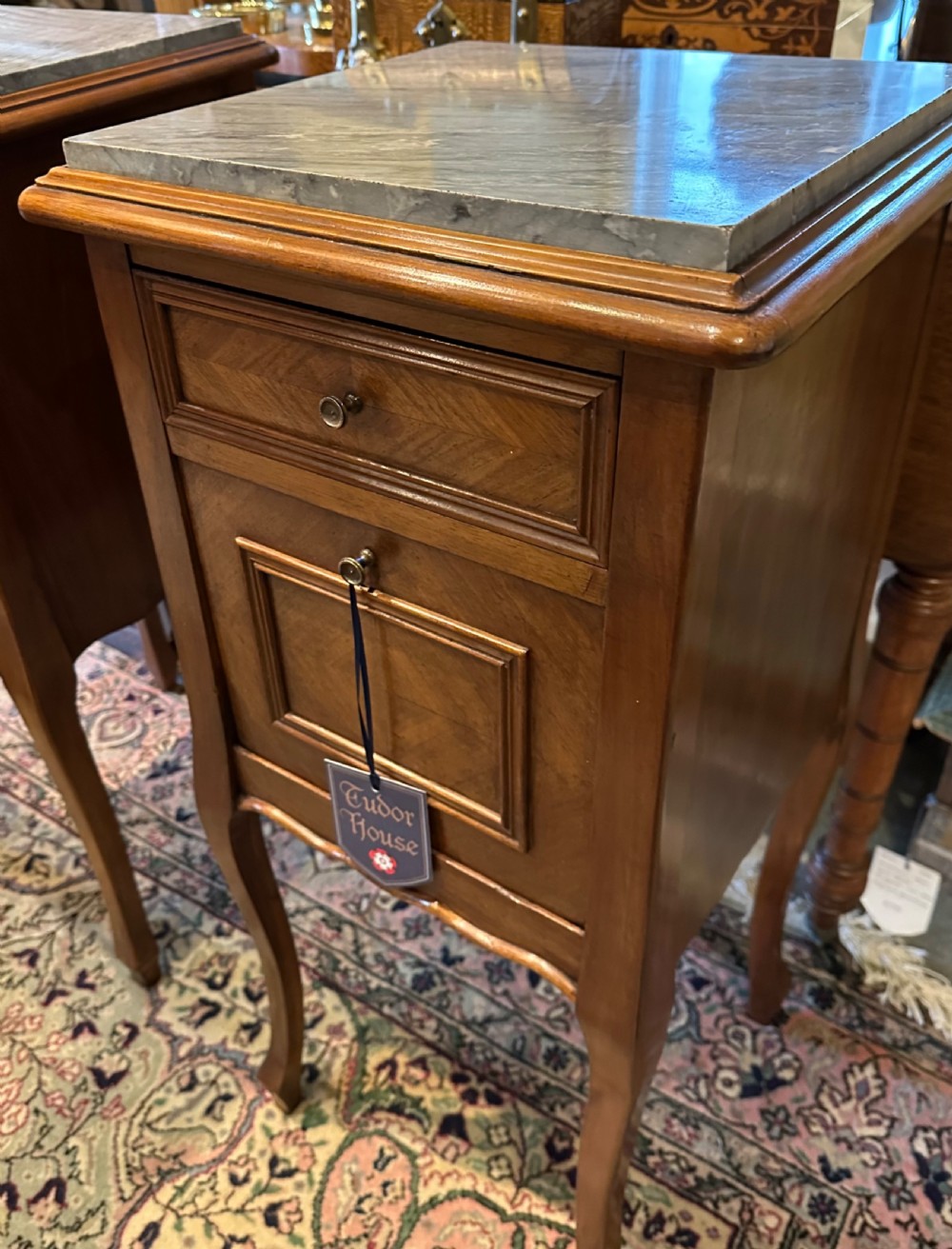 Pair French Marble topped Bedside Cabinets  View II