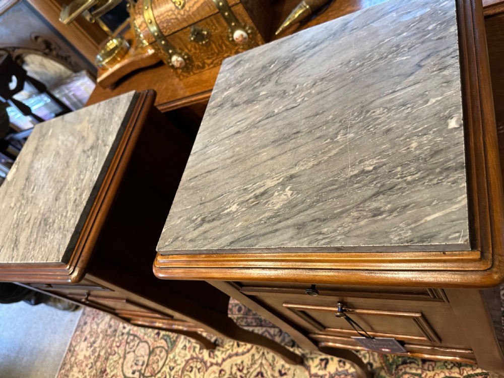 Pair French Marble topped Bedside Cabinets  View V