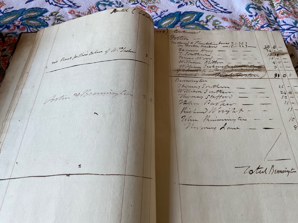 An 18th-century dark brown leather-bound ledger featuring a central gilt oval wreath cartouche with the word RENTAL stamped in gold. View IV