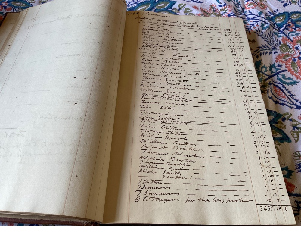 An 18th-century dark brown leather-bound ledger featuring a central gilt oval wreath cartouche with the word RENTAL stamped in gold. View VIII