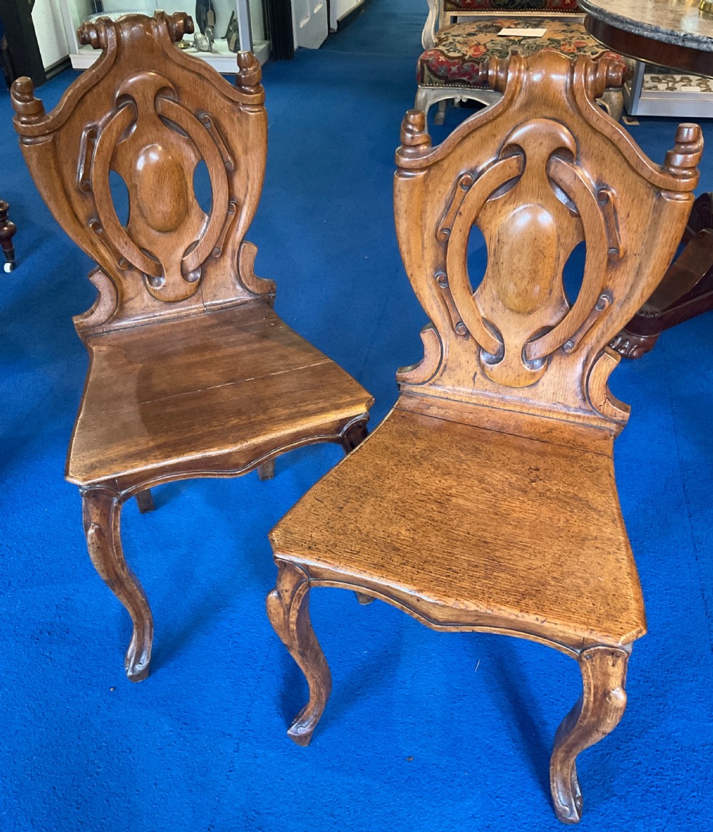 Pair of Victorian Oak Hall Chairs 