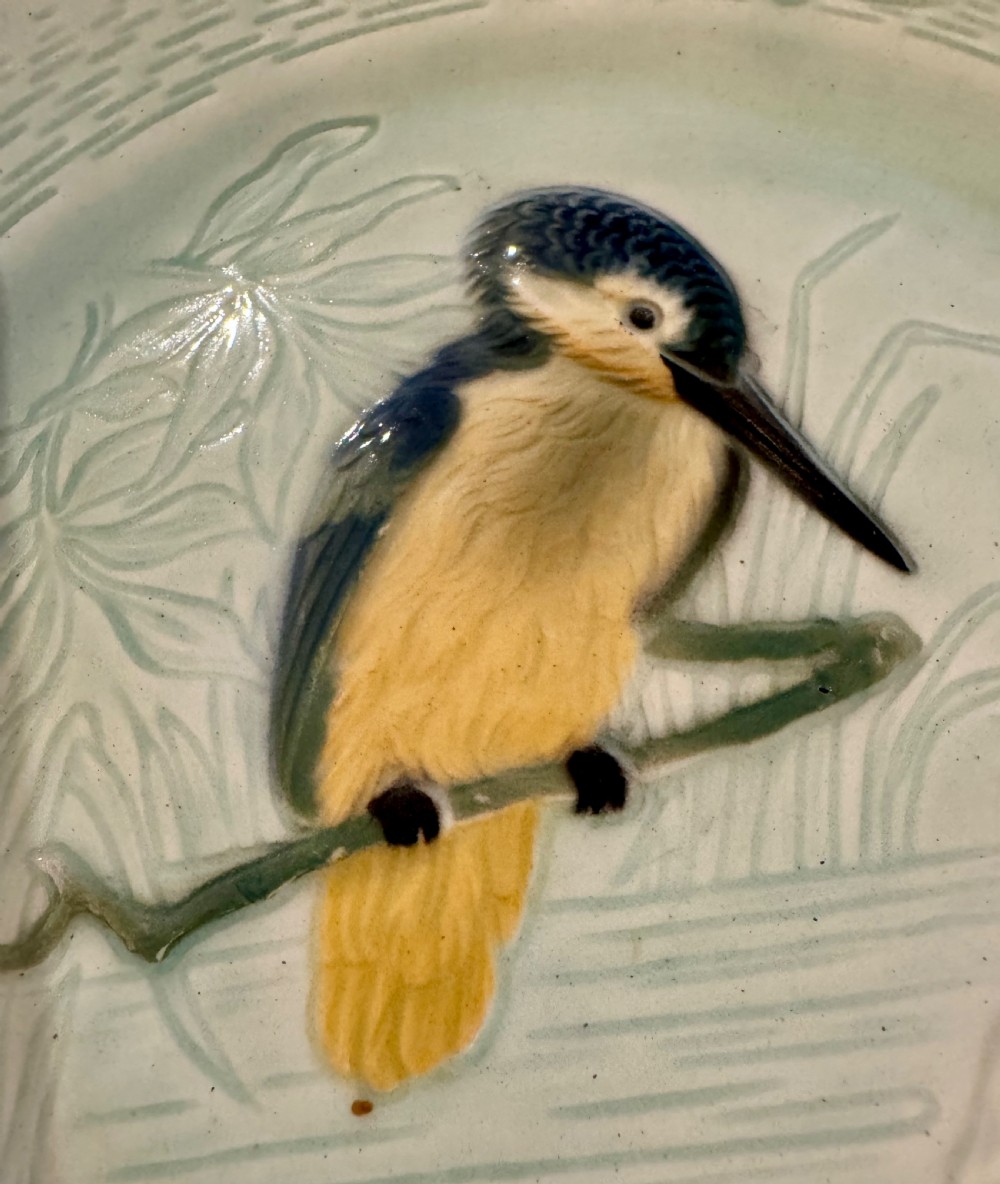 Antique French Majolica Kingfisher Plate  View II