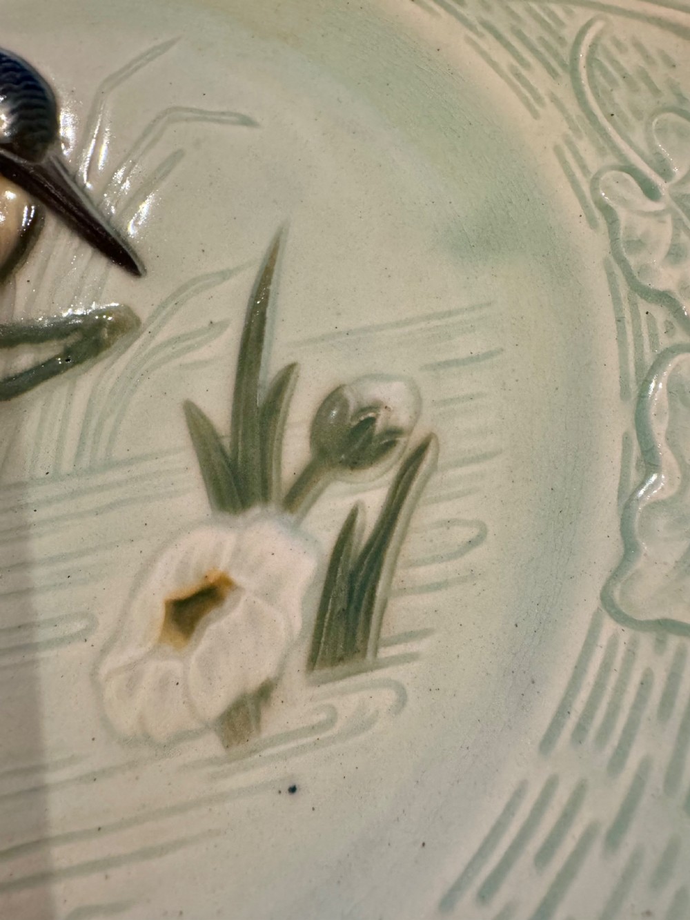 Antique French Majolica Kingfisher Plate  View III