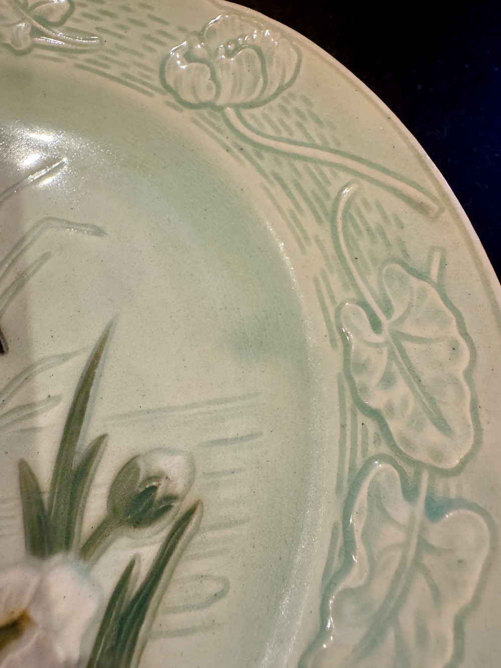 Antique French Majolica Kingfisher Plate  View IV