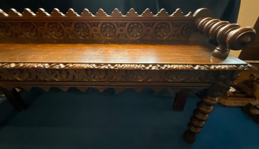 19th Century Oak Hall Bench  View IV