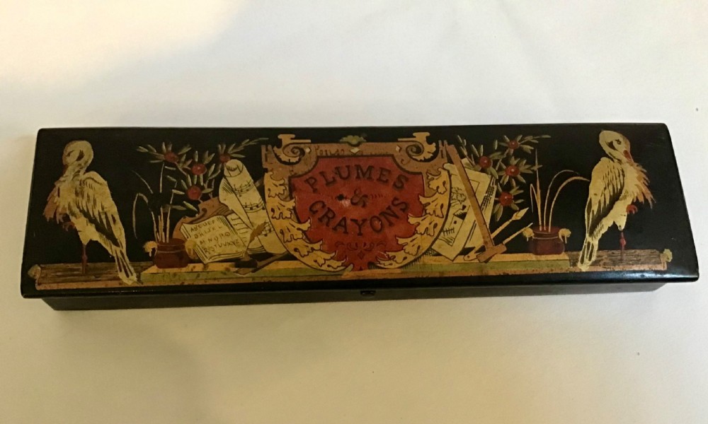 19th Century French Papier Mache Pencil Box