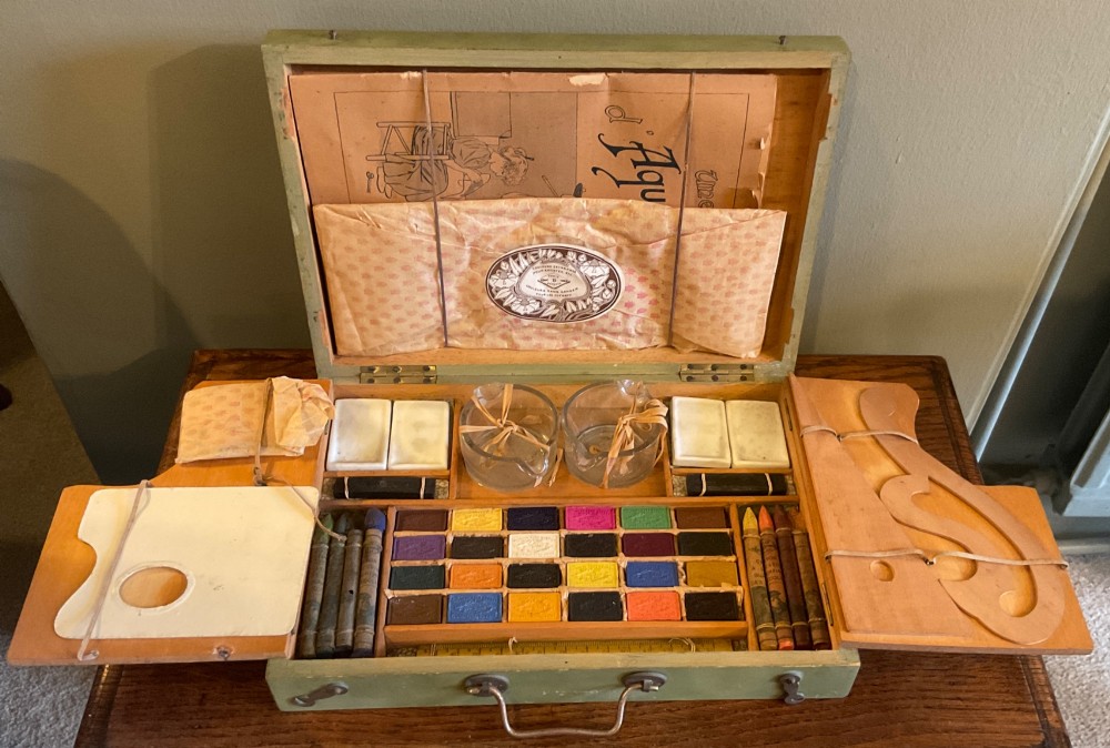French Art Nouveau watercolour artist box View VII