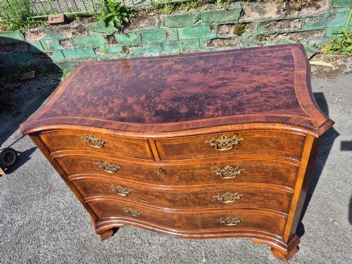 LARGE BURR WALNUT SERPENTINE CHEST OF DRAWERS - ADDITIONAL PHOTO 11