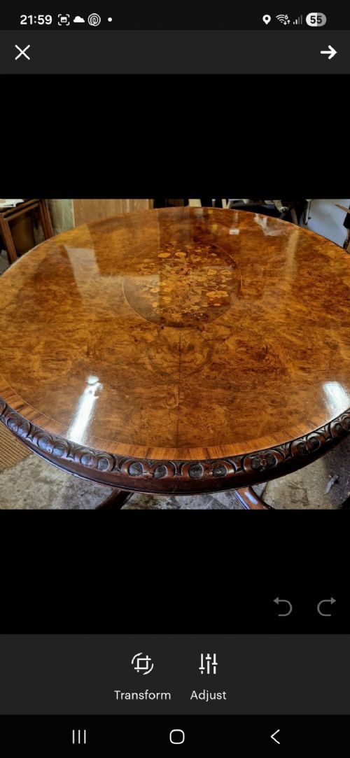 VICTORIAN BURR WALNUT BREAKFAST TABLE - ADDITIONAL PHOTO 8