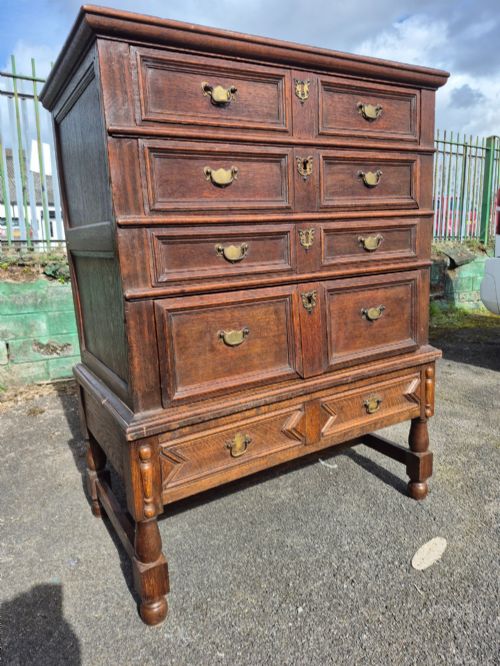 CHARLES II OAK CHEST ON STAND