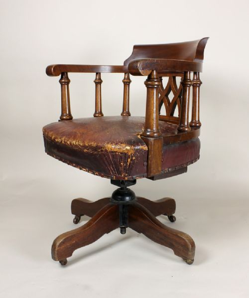 Victorian Walnut & Leather Desk Chair.