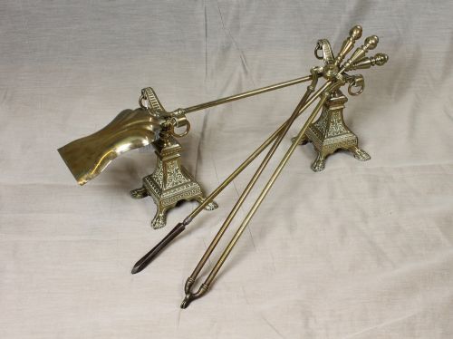 19th.c. Brass Fire Iron & Dogs.