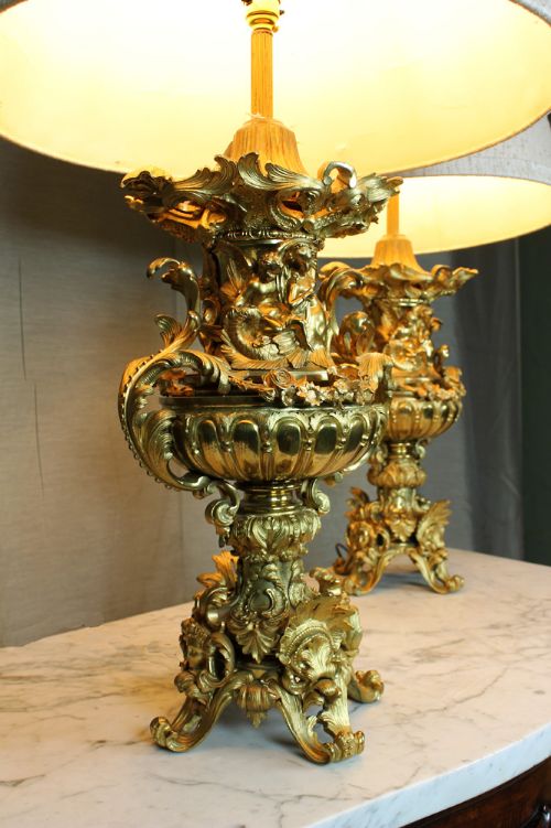 Pair Exceptional Quality Rococo Table Lamps.