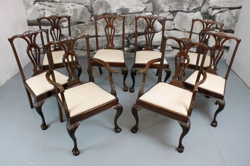 Set of 8 Chippendale Style Dining Chairs.