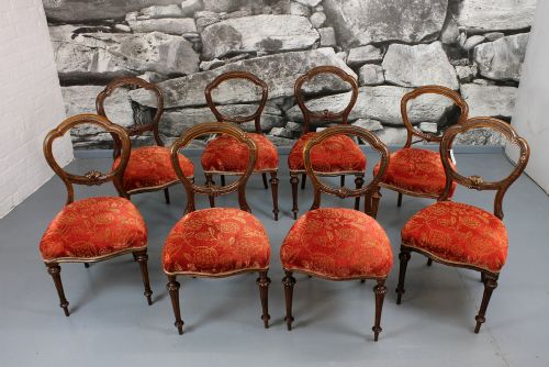 Set of 8 English Walnut Dining Chairs C.1880.