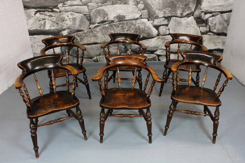 Six Mid 19th.c. Ash & Elm Dining Armchairs.