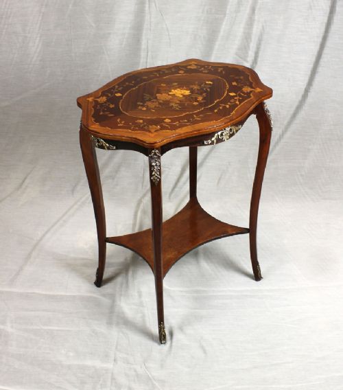 Marquetry Top French Walnut Side Table.