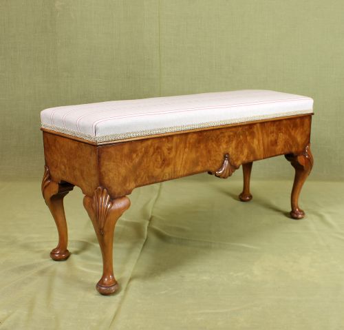 Queen Anne Style Walnut Duet Stool.