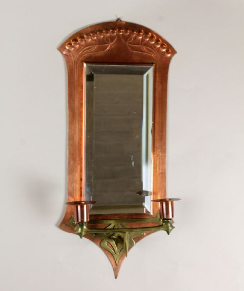 Wmf Art Nouveau Copper Mirror & Sconce.