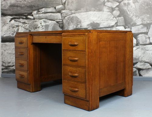 Art Deco Oak Pedestal Desk.