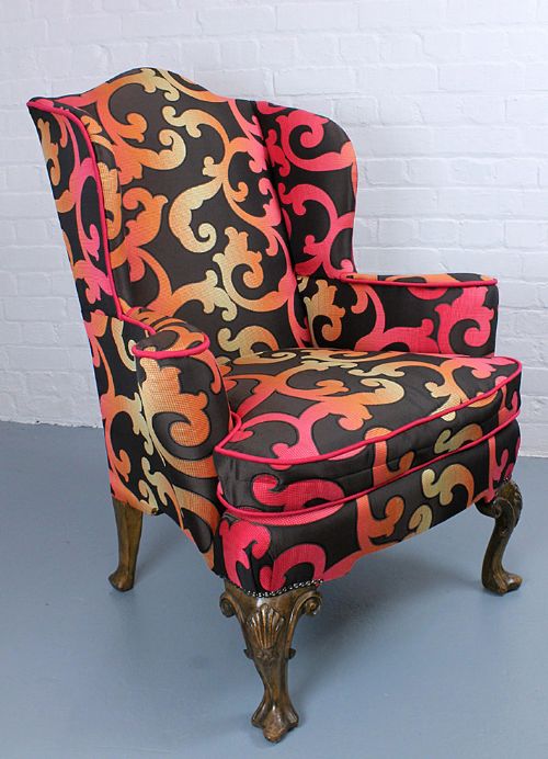 Queen Anne Style Wing Armchair.